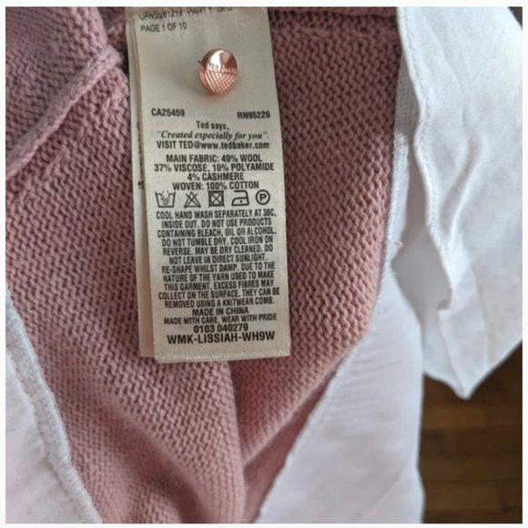 Ted Baker Lissiah Bobble Sleeve Mockable light pink white layered Sweater size 3 - Picture 12 of 13